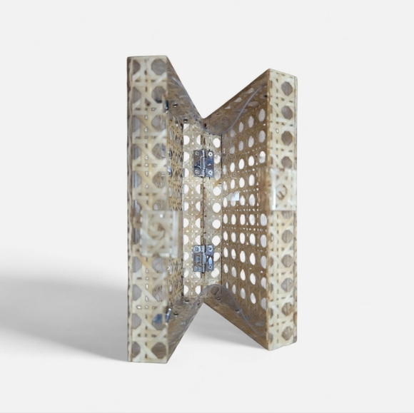 Woven Rattan Acrylic Box Clutch - Natural Tan - Picture 3 of 3